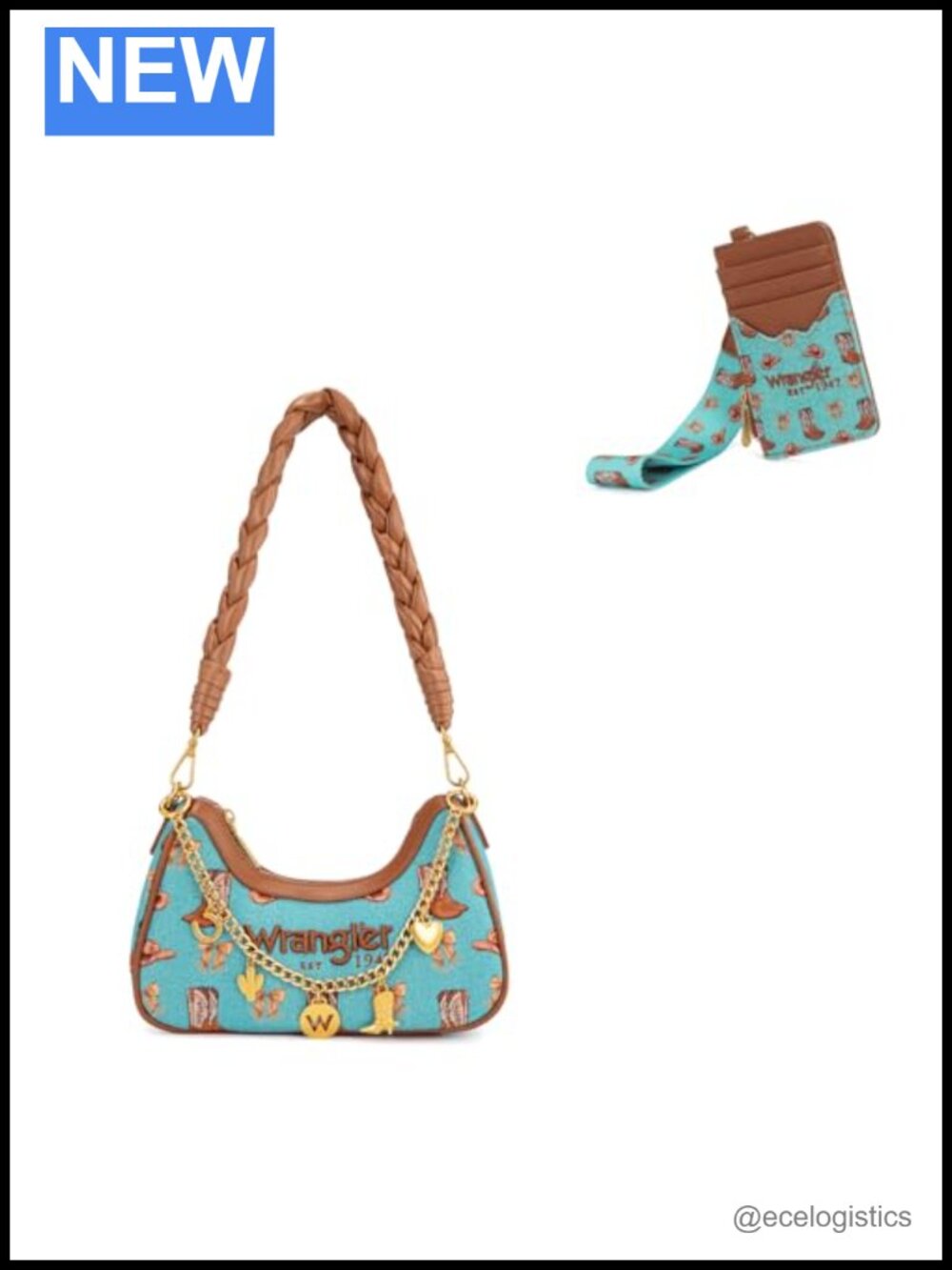 Western Y2K Crescent Shoulder Bag with Card Holder Wristlet Canvas